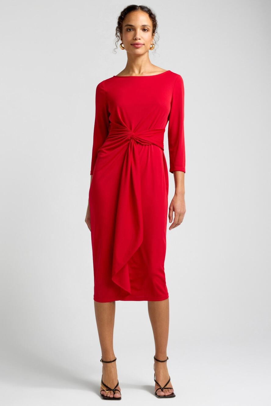 New Lauren Ralph Lauren Thalneia Dress TWISTED KNOT $165 SIZE 6 Red MIDI